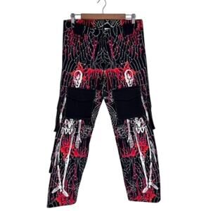 Skeleton Cargo Pants Red and Black Goth y2k Punk Size Small